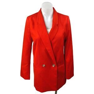 H&M Women's Red Double Breasted Long Sleeve Notch Lapel Blazer Coat Jacket Sz XS